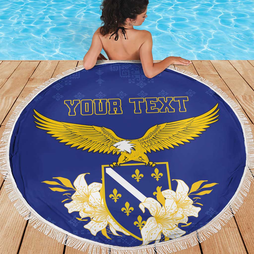 Personalized Bosnia and Herzegovina Independence Day Beach Blanket Golden Eagle With Lilium Bosniacum