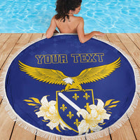 Personalized Bosnia and Herzegovina Independence Day Beach Blanket Golden Eagle With Lilium Bosniacum