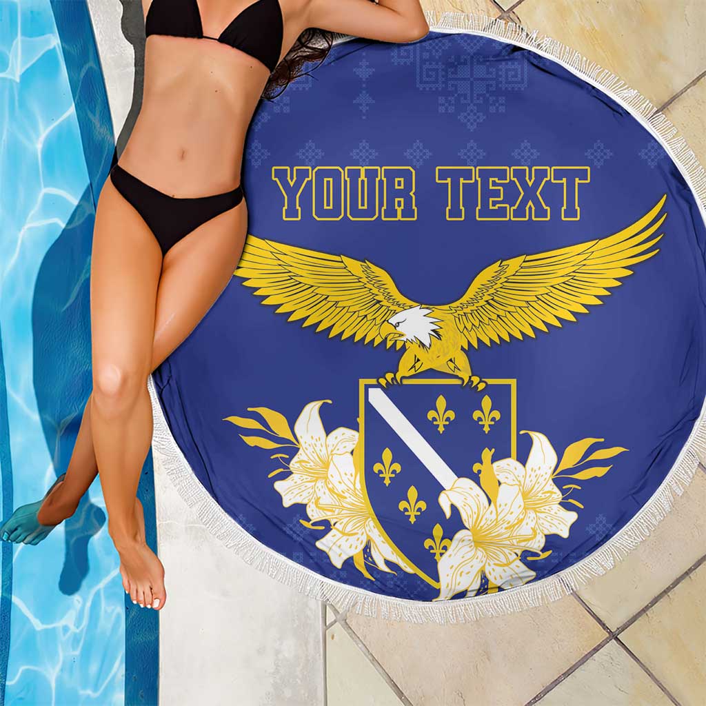 Personalized Bosnia and Herzegovina Independence Day Beach Blanket Golden Eagle With Lilium Bosniacum