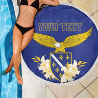 Personalized Bosnia and Herzegovina Independence Day Beach Blanket Golden Eagle With Lilium Bosniacum