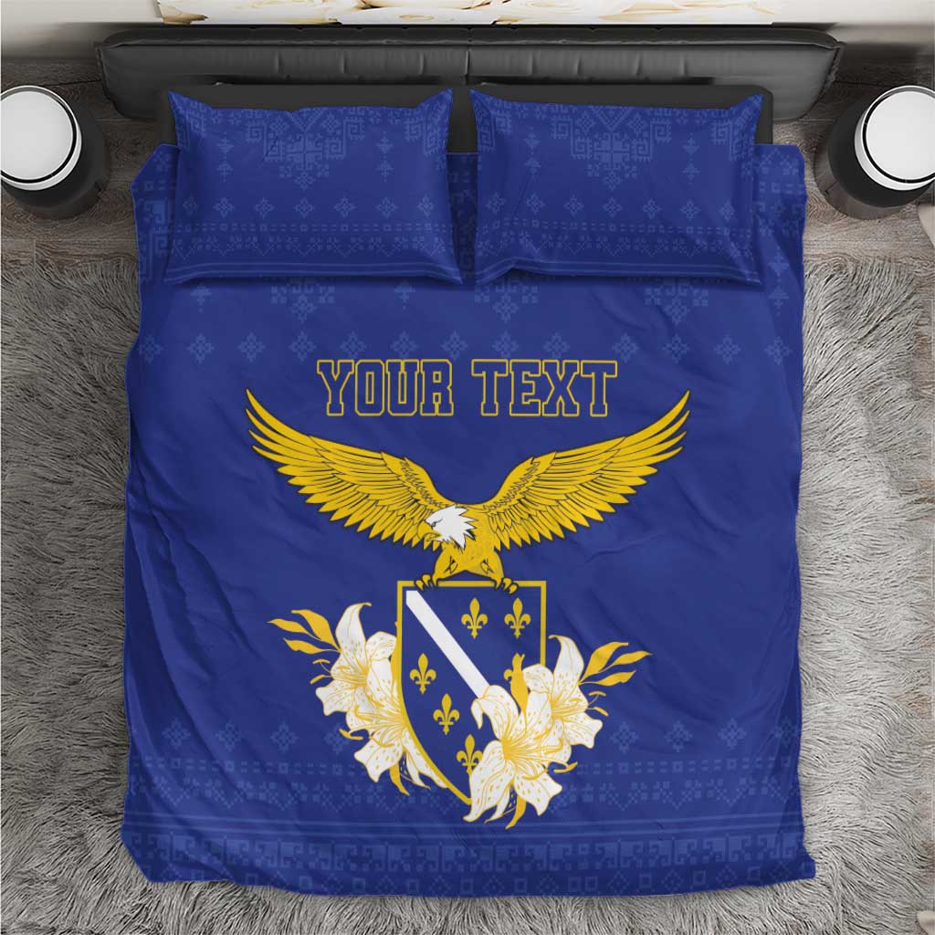 Personalized Bosnia and Herzegovina Independence Day Bedding Set Golden Eagle With Lilium Bosniacum
