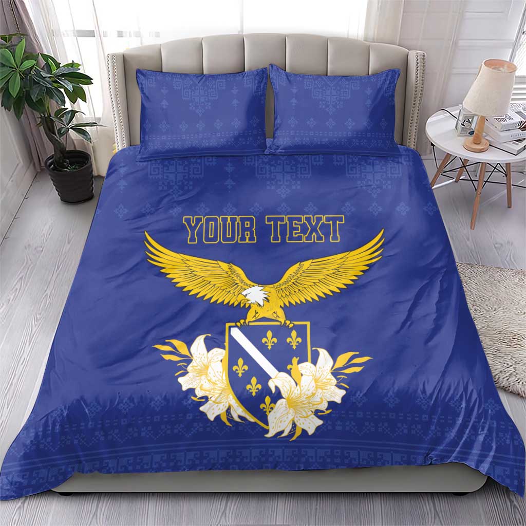 Personalized Bosnia and Herzegovina Independence Day Bedding Set Golden Eagle With Lilium Bosniacum