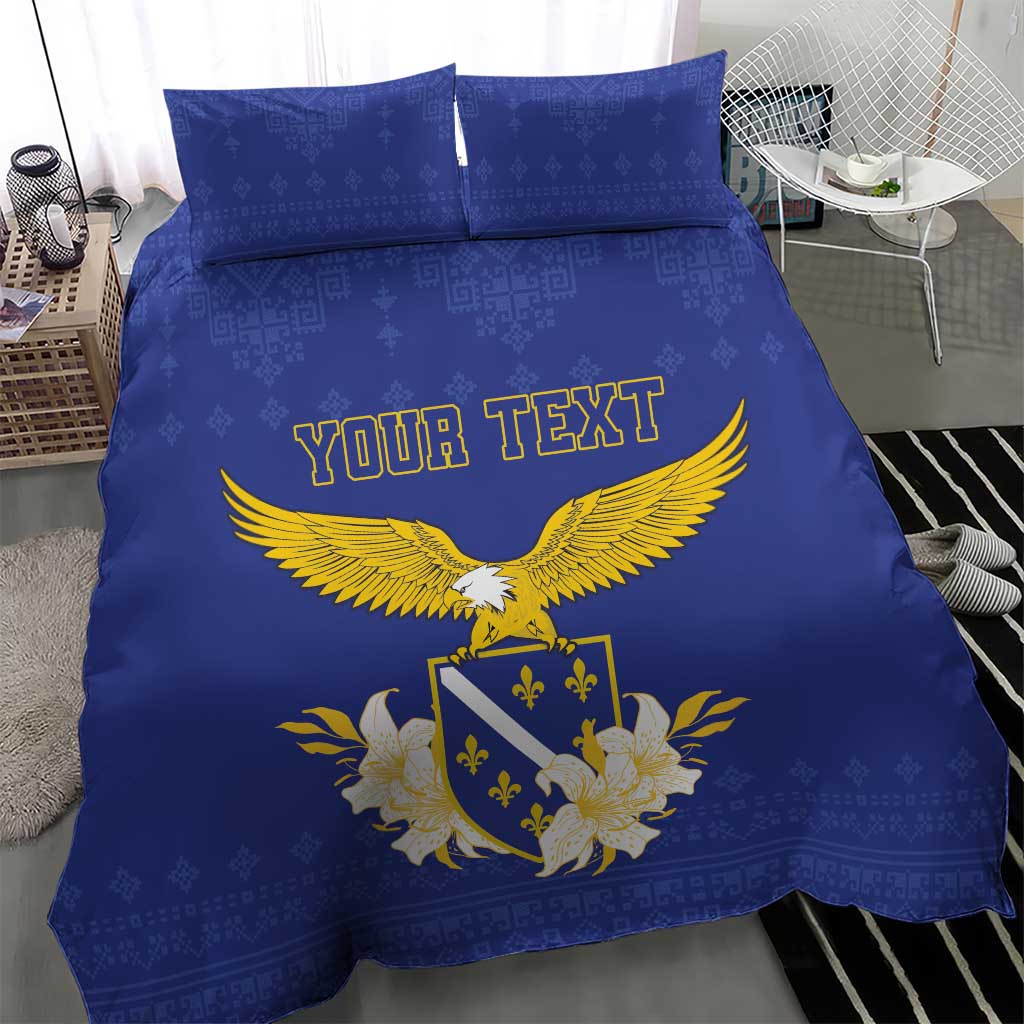 Personalized Bosnia and Herzegovina Independence Day Bedding Set Golden Eagle With Lilium Bosniacum