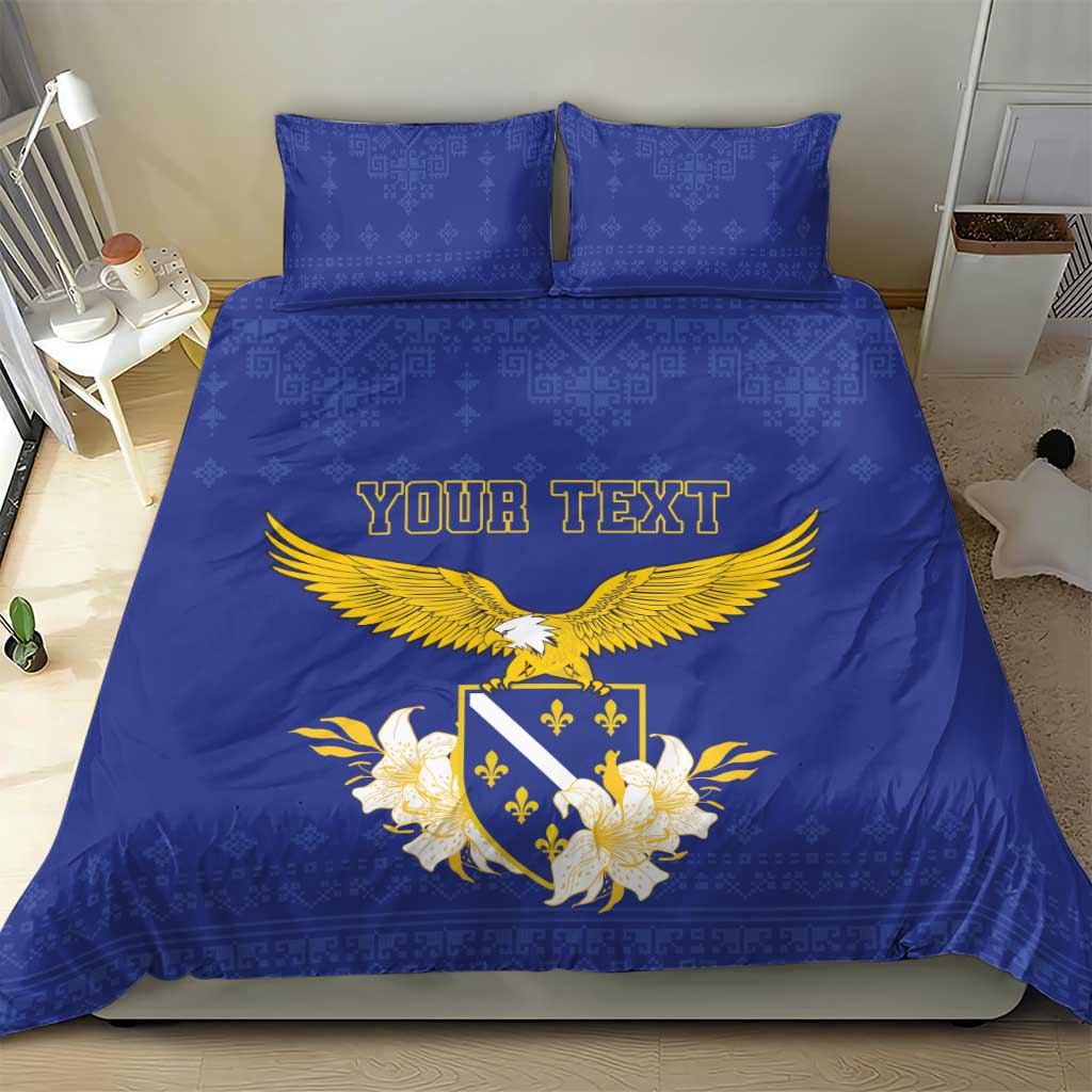 Personalized Bosnia and Herzegovina Independence Day Bedding Set Golden Eagle With Lilium Bosniacum