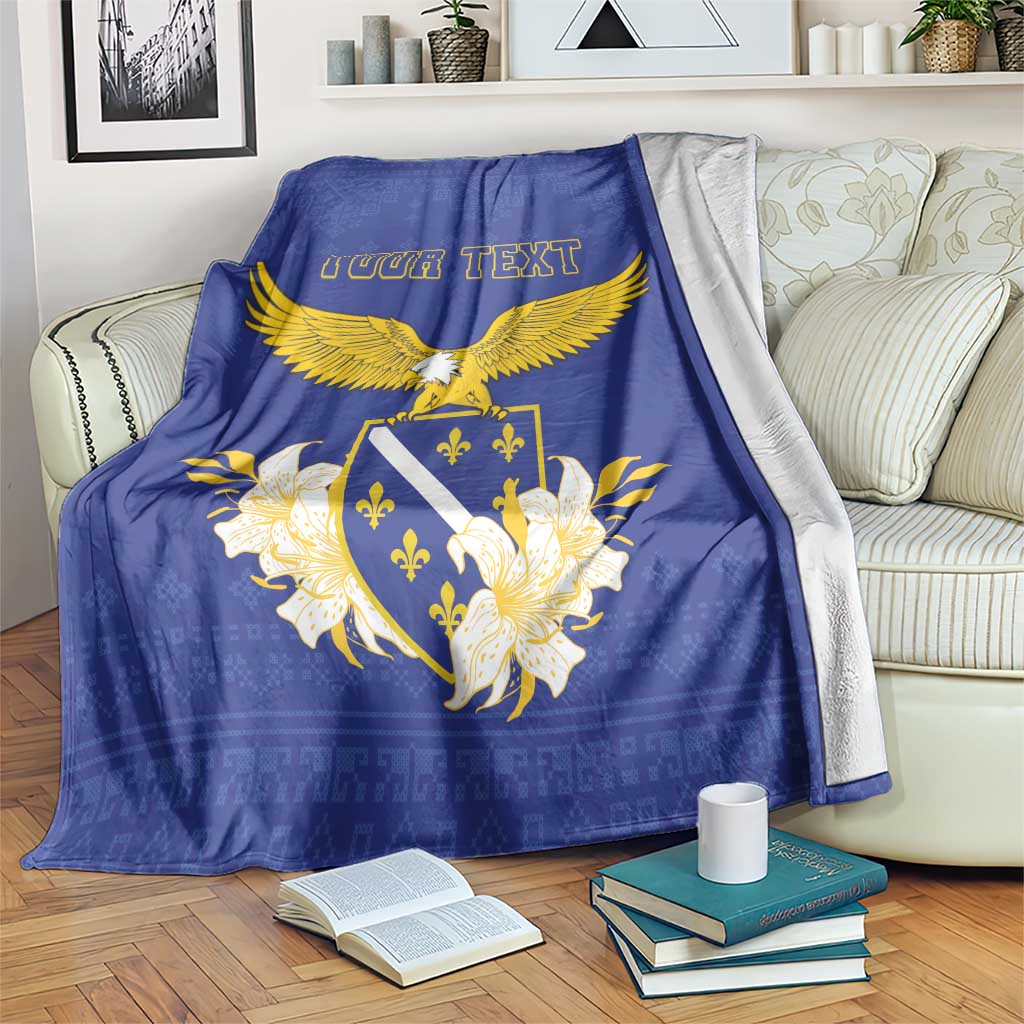 Personalized Bosnia and Herzegovina Independence Day Blanket Golden Eagle With Lilium Bosniacum