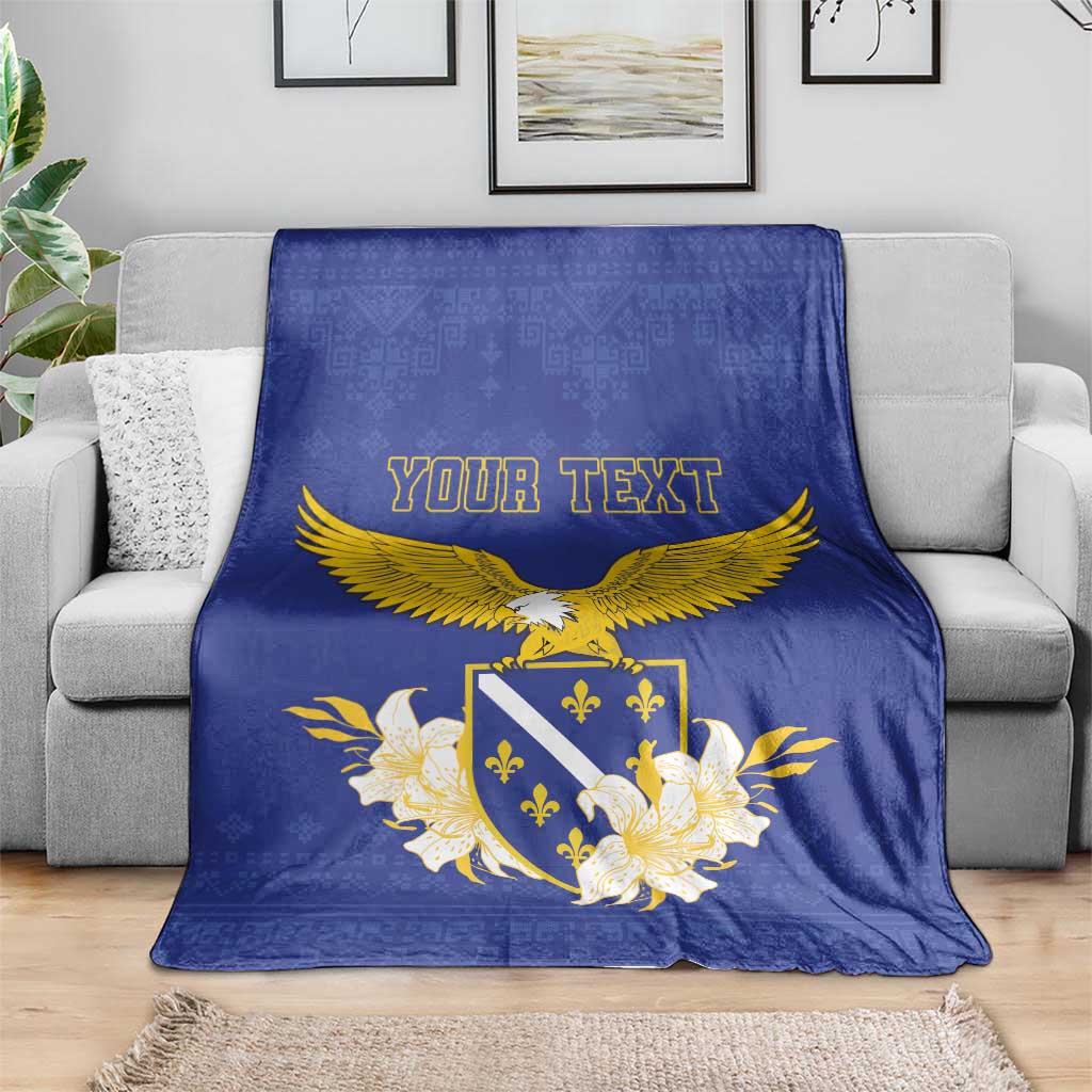 Personalized Bosnia and Herzegovina Independence Day Blanket Golden Eagle With Lilium Bosniacum