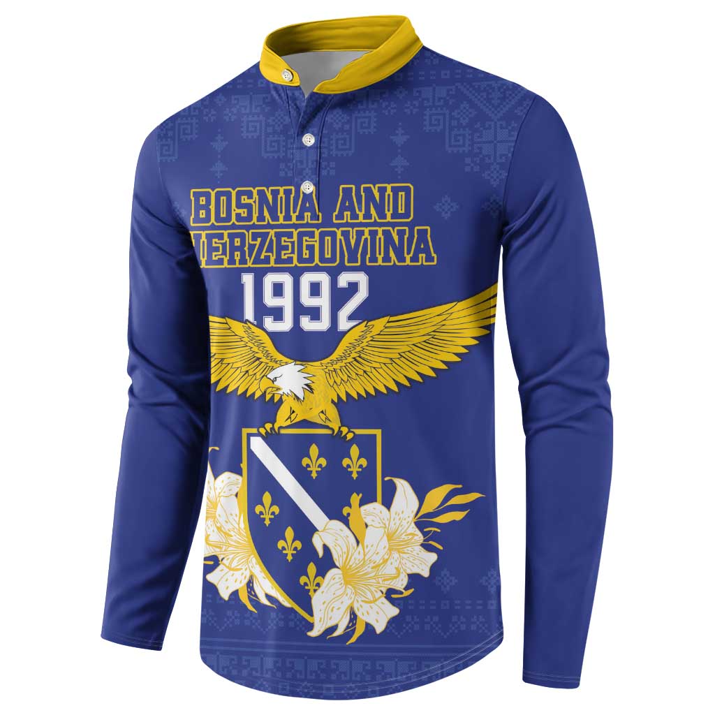 Personalized Bosnia and Herzegovina Independence Day Button Sweatshirt Golden Eagle With Lilium Bosniacum