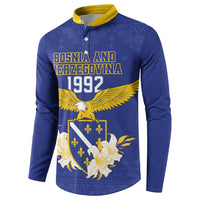 Personalized Bosnia and Herzegovina Independence Day Button Sweatshirt Golden Eagle With Lilium Bosniacum