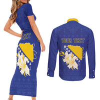 Personalized Bosnia and Herzegovina Independence Day Couples Matching Short Sleeve Bodycon Dress and Long Sleeve Button Shirt Golden Eagle With Lilium Bosniacum
