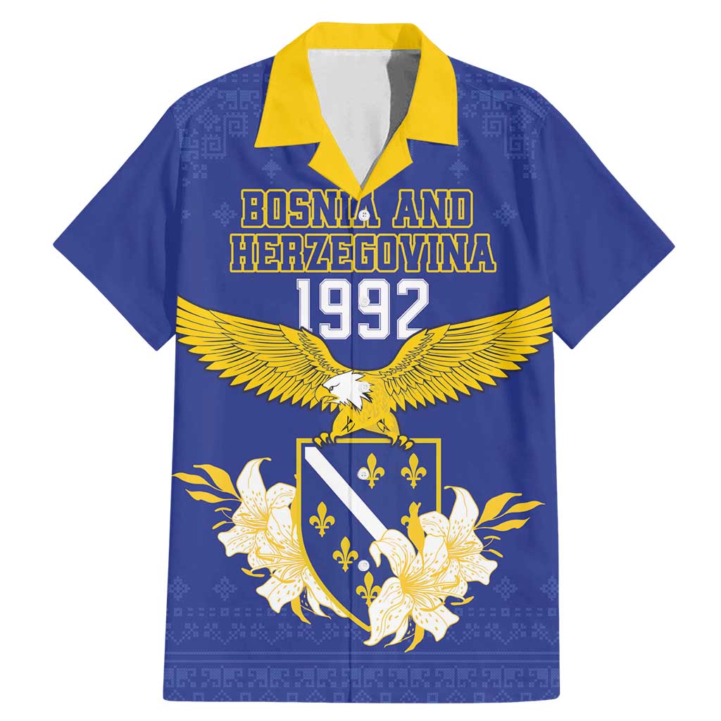 Personalized Bosnia and Herzegovina Independence Day Family Matching Mermaid Dress and Hawaiian Shirt Golden Eagle With Lilium Bosniacum