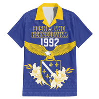 Personalized Bosnia and Herzegovina Independence Day Family Matching Mermaid Dress and Hawaiian Shirt Golden Eagle With Lilium Bosniacum