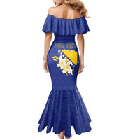 Personalized Bosnia and Herzegovina Independence Day Family Matching Mermaid Dress and Hawaiian Shirt Golden Eagle With Lilium Bosniacum