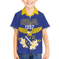 Personalized Bosnia and Herzegovina Independence Day Family Matching Off Shoulder Maxi Dress and Hawaiian Shirt Golden Eagle With Lilium Bosniacum