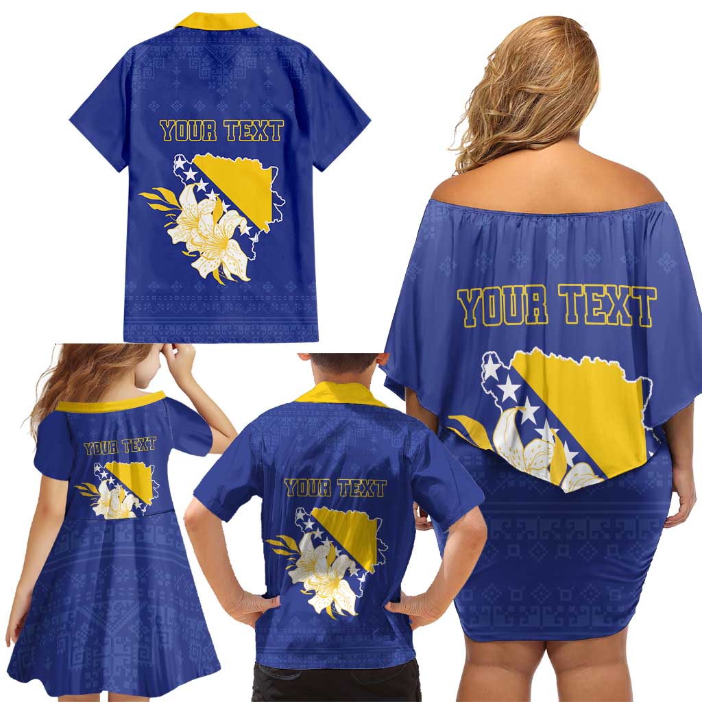 Personalized Bosnia and Herzegovina Independence Day Family Matching Off Shoulder Short Dress and Hawaiian Shirt Golden Eagle With Lilium Bosniacum