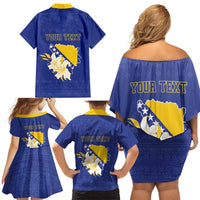 Personalized Bosnia and Herzegovina Independence Day Family Matching Off Shoulder Short Dress and Hawaiian Shirt Golden Eagle With Lilium Bosniacum