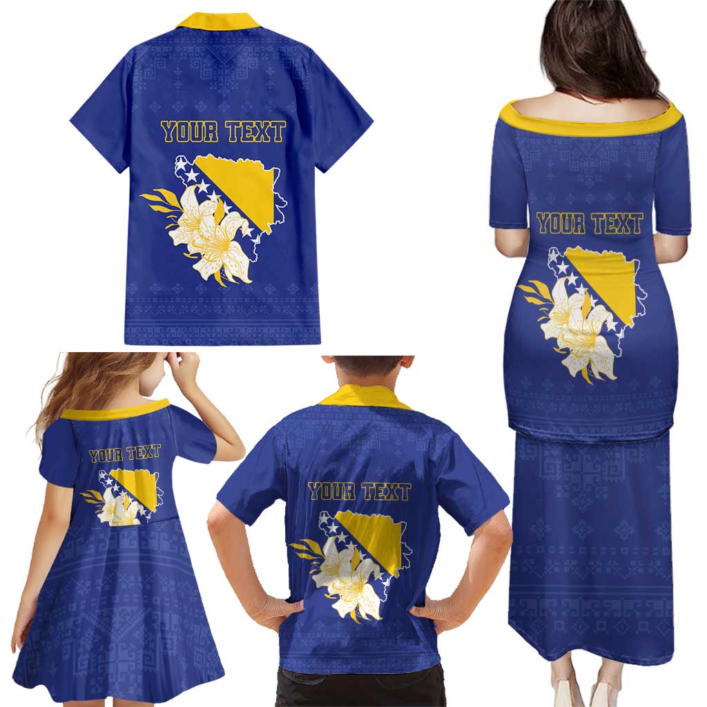 Personalized Bosnia and Herzegovina Independence Day Family Matching Puletasi and Hawaiian Shirt Golden Eagle With Lilium Bosniacum