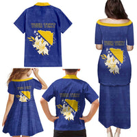 Personalized Bosnia and Herzegovina Independence Day Family Matching Puletasi and Hawaiian Shirt Golden Eagle With Lilium Bosniacum