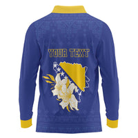 Personalized Bosnia and Herzegovina Independence Day Long Sleeve Polo Shirt Golden Eagle With Lilium Bosniacum - Wonder Print Shop