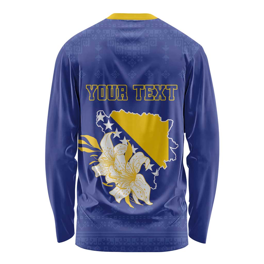 Personalized Bosnia and Herzegovina Independence Day Long Sleeve Shirt Golden Eagle With Lilium Bosniacum - Wonder Print Shop
