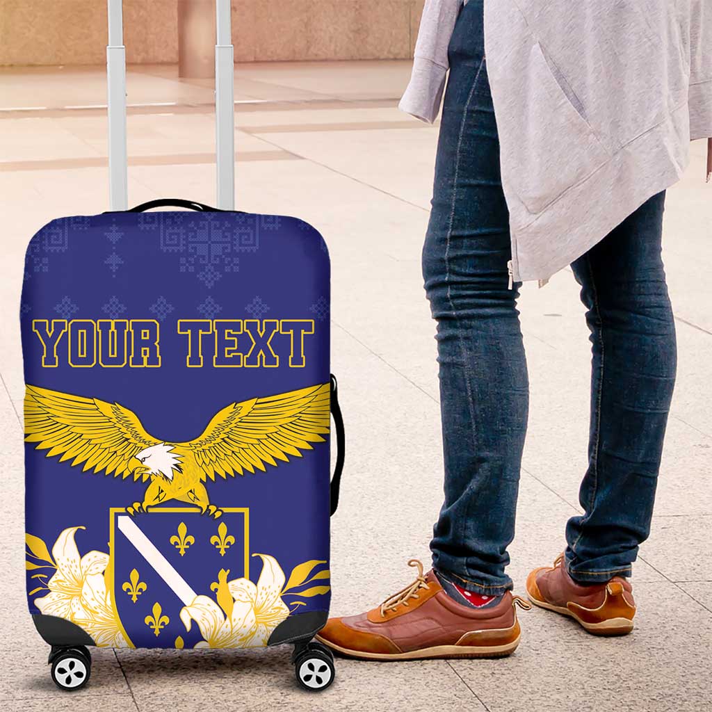 Personalized Bosnia and Herzegovina Independence Day Luggage Cover Golden Eagle With Lilium Bosniacum