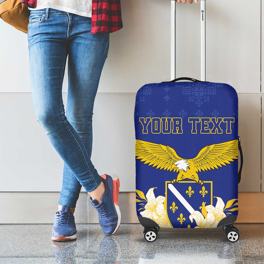 Personalized Bosnia and Herzegovina Independence Day Luggage Cover Golden Eagle With Lilium Bosniacum