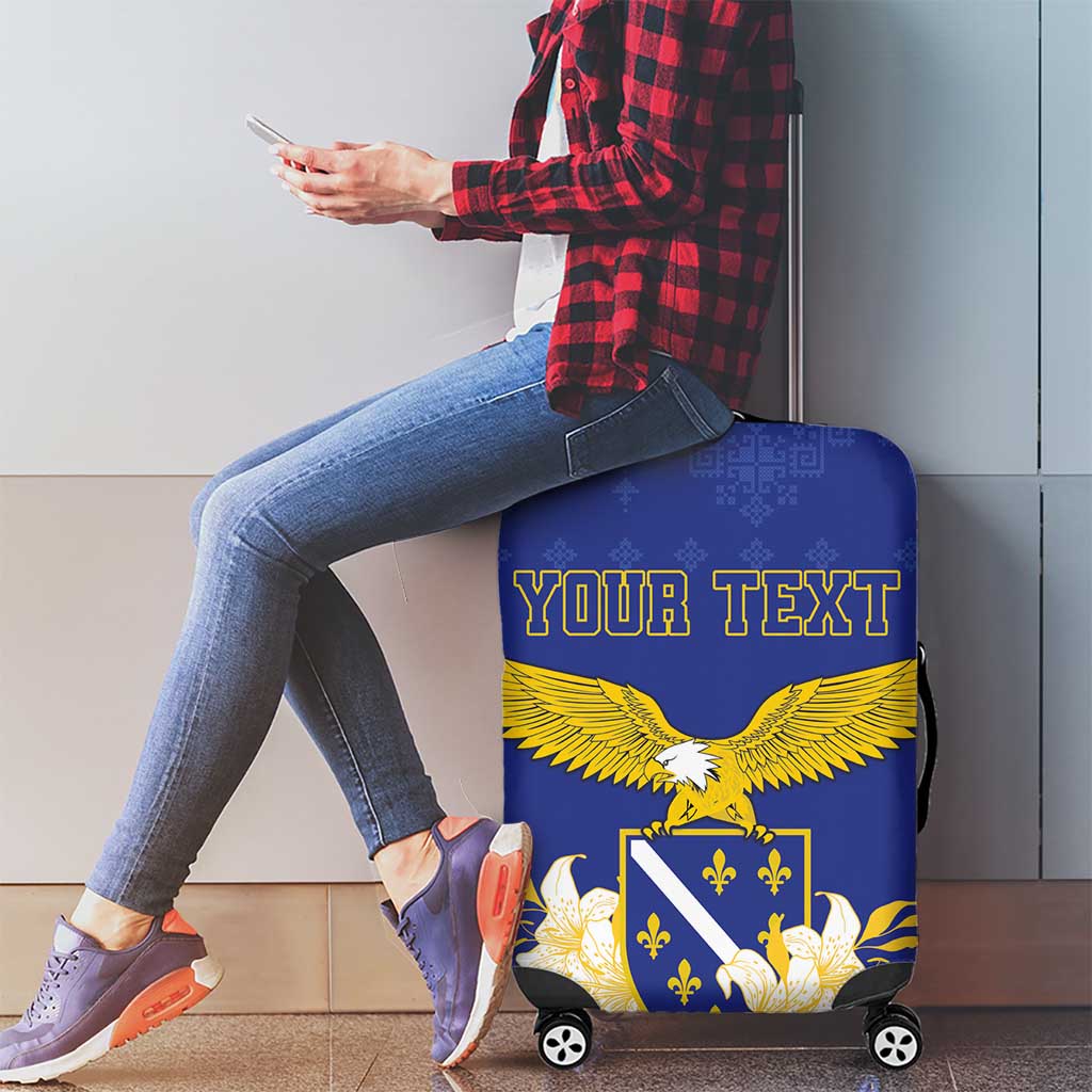 Personalized Bosnia and Herzegovina Independence Day Luggage Cover Golden Eagle With Lilium Bosniacum