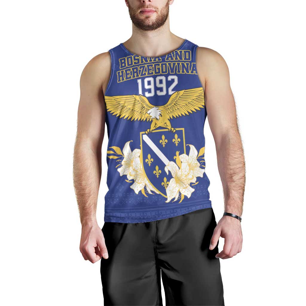 Personalized Bosnia and Herzegovina Independence Day Men Tank Top Golden Eagle With Lilium Bosniacum - Wonder Print Shop