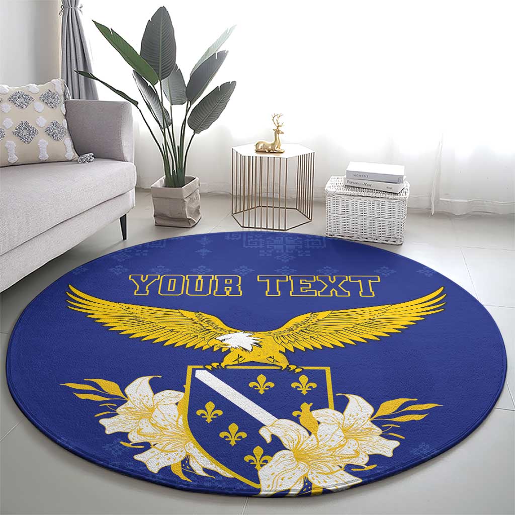 Personalized Bosnia and Herzegovina Independence Day Round Carpet Golden Eagle With Lilium Bosniacum - Wonder Print Shop