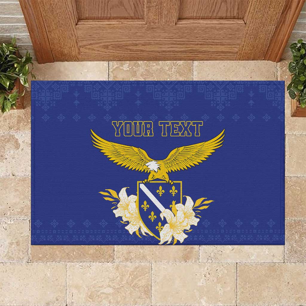Personalized Bosnia and Herzegovina Independence Day Rubber Doormat Golden Eagle With Lilium Bosniacum - Wonder Print Shop