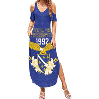 Personalized Bosnia and Herzegovina Independence Day Summer Maxi Dress Golden Eagle With Lilium Bosniacum - Wonder Print Shop