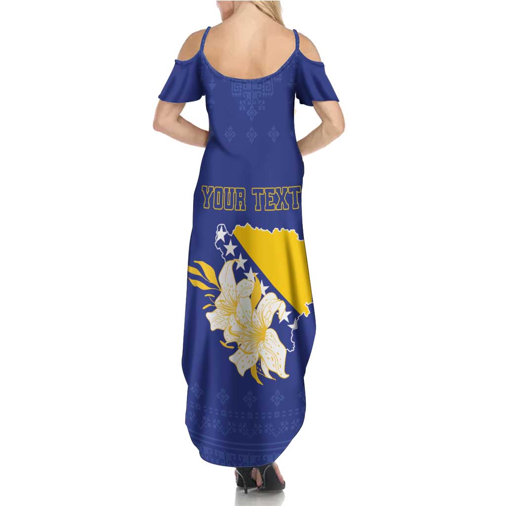 Personalized Bosnia and Herzegovina Independence Day Summer Maxi Dress Golden Eagle With Lilium Bosniacum - Wonder Print Shop