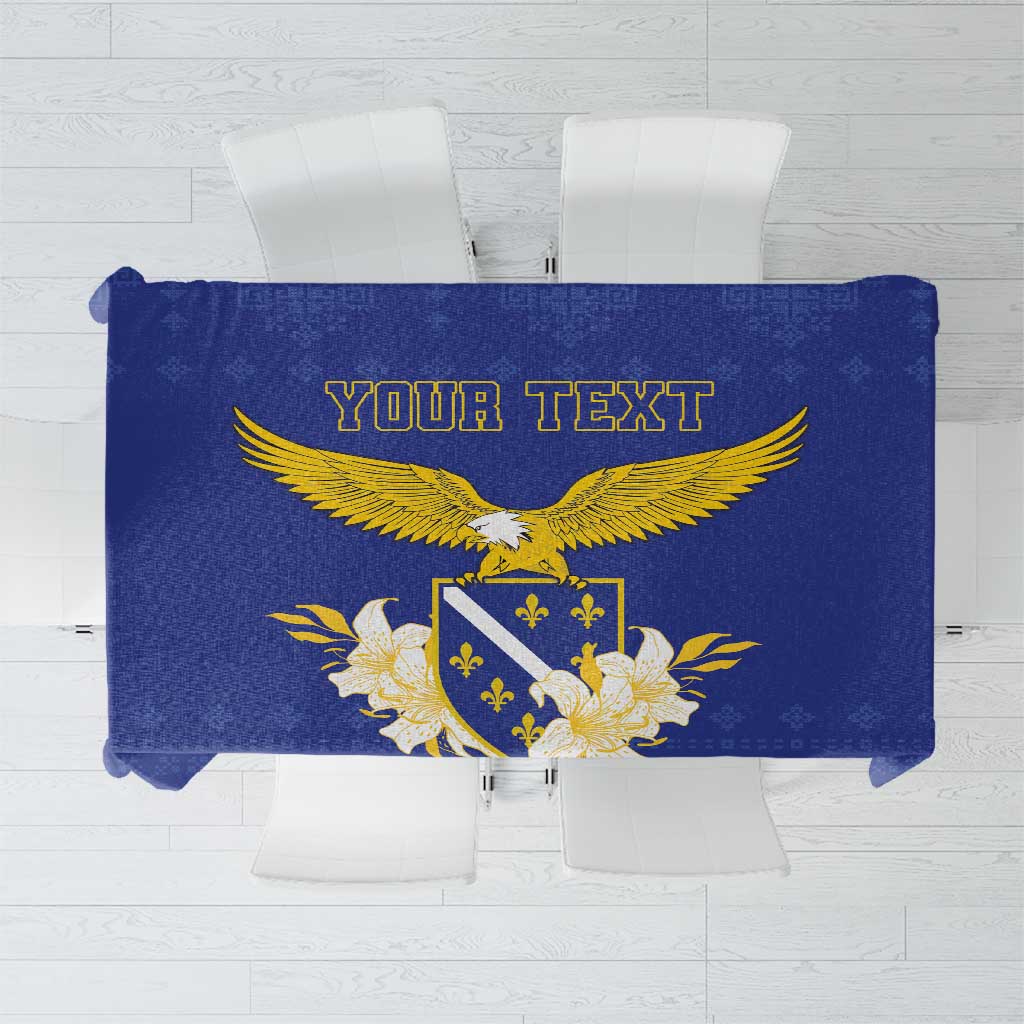 Personalized Bosnia and Herzegovina Independence Day Tablecloth Golden Eagle With Lilium Bosniacum - Wonder Print Shop