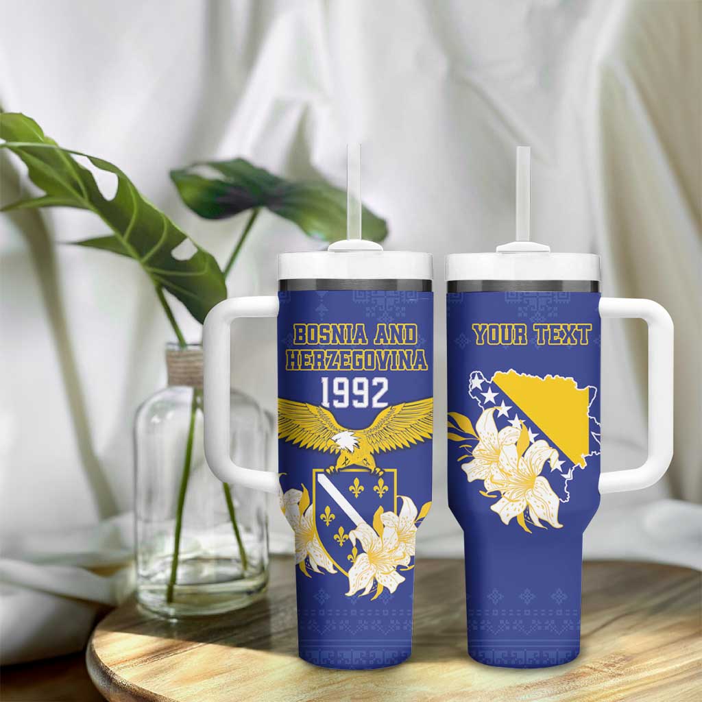 Personalized Bosnia and Herzegovina Independence Day Tumbler With Handle Golden Eagle With Lilium Bosniacum - Wonder Print Shop