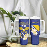 Personalized Bosnia and Herzegovina Independence Day Tumbler With Handle Golden Eagle With Lilium Bosniacum - Wonder Print Shop