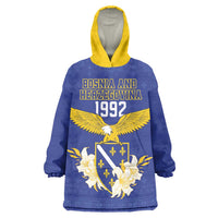 Personalized Bosnia and Herzegovina Independence Day Wearable Blanket Hoodie Golden Eagle With Lilium Bosniacum - Wonder Print Shop