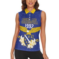 Personalized Bosnia and Herzegovina Independence Day Women Sleeveless Polo Shirt Golden Eagle With Lilium Bosniacum - Wonder Print Shop