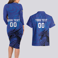 Custom Bosnia and Herzegovina Football Couples Matching Long Sleeve Bodycon Dress and Hawaiian Shirt The Dragons Go Champions