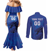 Custom Bosnia and Herzegovina Football Couples Matching Mermaid Dress and Long Sleeve Button Shirt The Dragons Go Champions