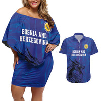 Custom Bosnia and Herzegovina Football Couples Matching Off Shoulder Short Dress and Hawaiian Shirt The Dragons Go Champions