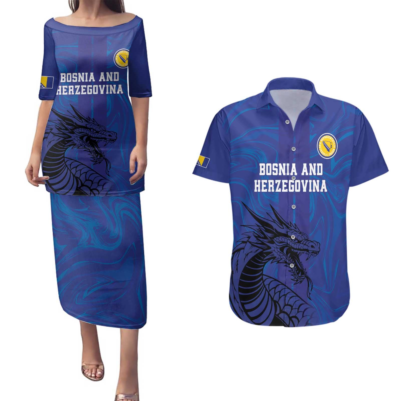Custom Bosnia and Herzegovina Football Couples Matching Puletasi and Hawaiian Shirt The Dragons Go Champions