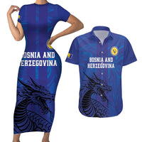 Custom Bosnia and Herzegovina Football Couples Matching Short Sleeve Bodycon Dress and Hawaiian Shirt The Dragons Go Champions