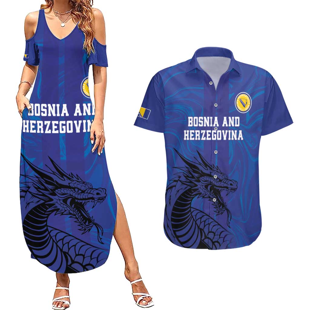 Custom Bosnia and Herzegovina Football Couples Matching Summer Maxi Dress and Hawaiian Shirt The Dragons Go Champions
