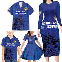 Custom Bosnia and Herzegovina Football Family Matching Long Sleeve Bodycon Dress and Hawaiian Shirt The Dragons Go Champions