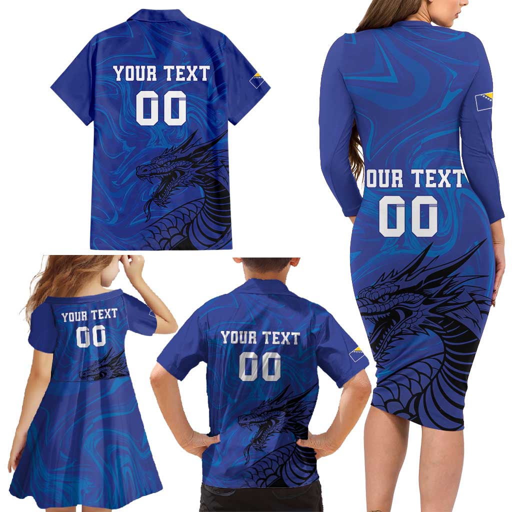 Custom Bosnia and Herzegovina Football Family Matching Long Sleeve Bodycon Dress and Hawaiian Shirt The Dragons Go Champions