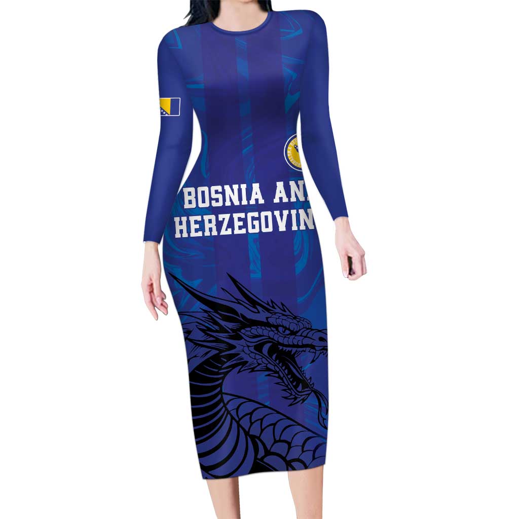 Custom Bosnia and Herzegovina Football Family Matching Long Sleeve Bodycon Dress and Hawaiian Shirt The Dragons Go Champions