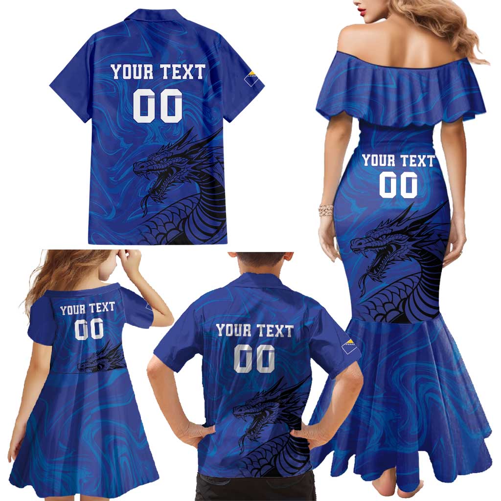 Custom Bosnia and Herzegovina Football Family Matching Mermaid Dress and Hawaiian Shirt The Dragons Go Champions