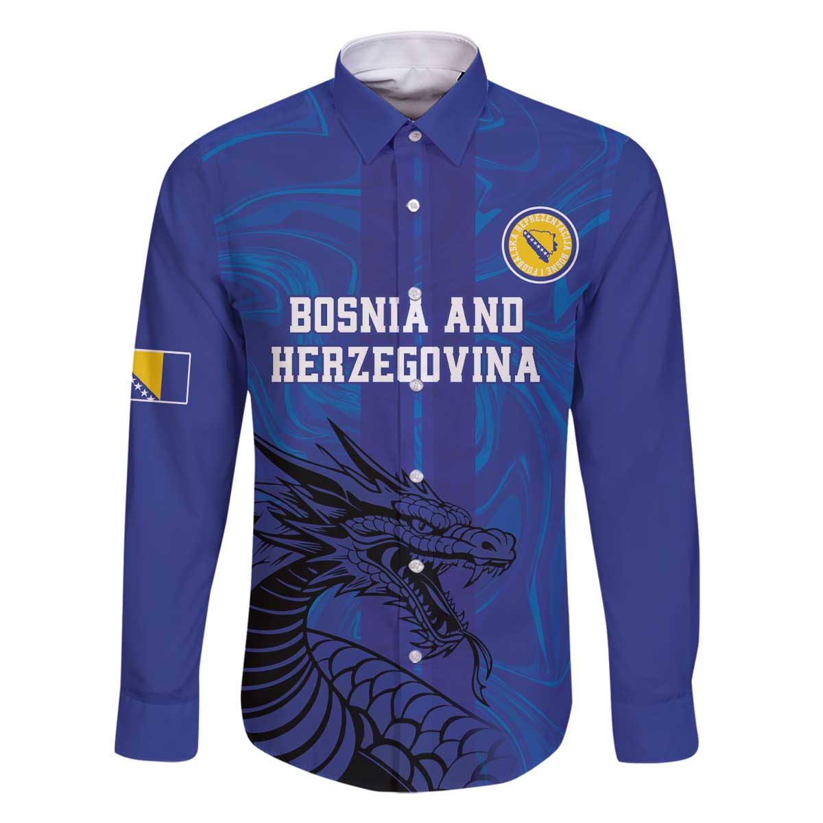 Custom Bosnia and Herzegovina Football Family Matching Off The Shoulder Long Sleeve Dress and Hawaiian Shirt The Dragons Go Champions