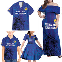 Custom Bosnia and Herzegovina Football Family Matching Off Shoulder Maxi Dress and Hawaiian Shirt The Dragons Go Champions