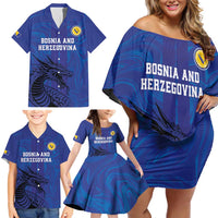 Custom Bosnia and Herzegovina Football Family Matching Off Shoulder Short Dress and Hawaiian Shirt The Dragons Go Champions