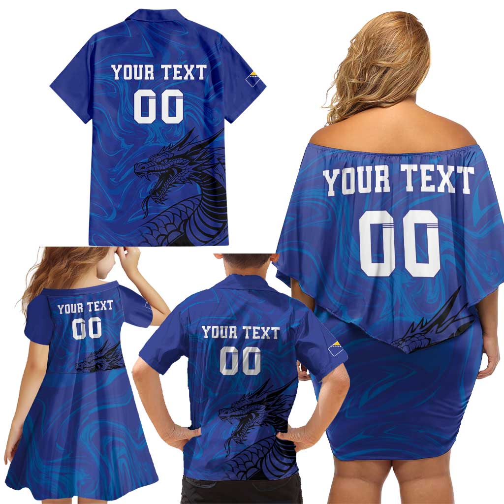 Custom Bosnia and Herzegovina Football Family Matching Off Shoulder Short Dress and Hawaiian Shirt The Dragons Go Champions